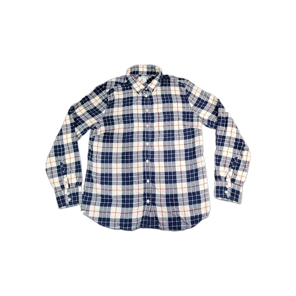J.Crew Flannel Shirt Womens Sz L Blue Buffalo Check Long Sleeve Button Up C28-31